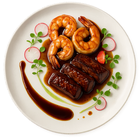 Camarones y Res Teriyaki