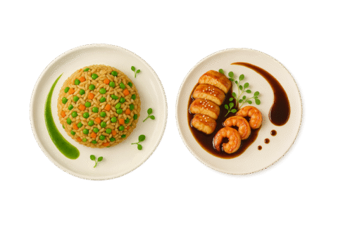 Combo 6: Arroz Frito + Camarones-Pollo Teriyaki